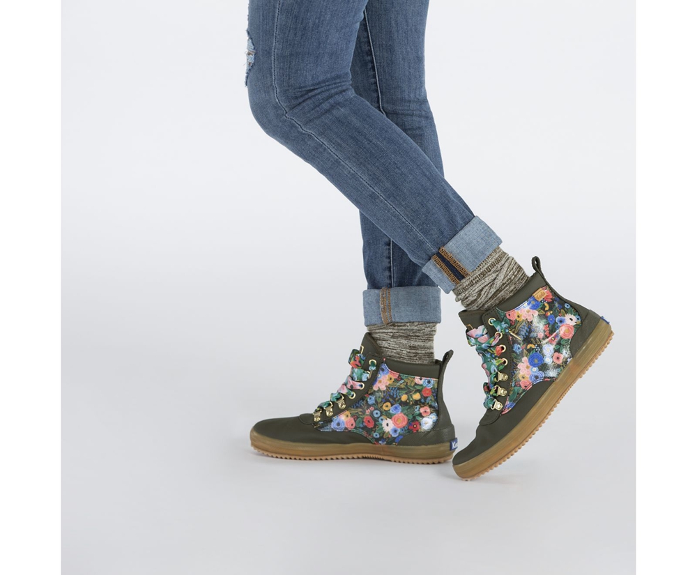 Πανινα Παπουτσια Γυναικεια - Keds Rifle Paper Co. Scout Water-Resistant Boot Garden Party - Πρασινο